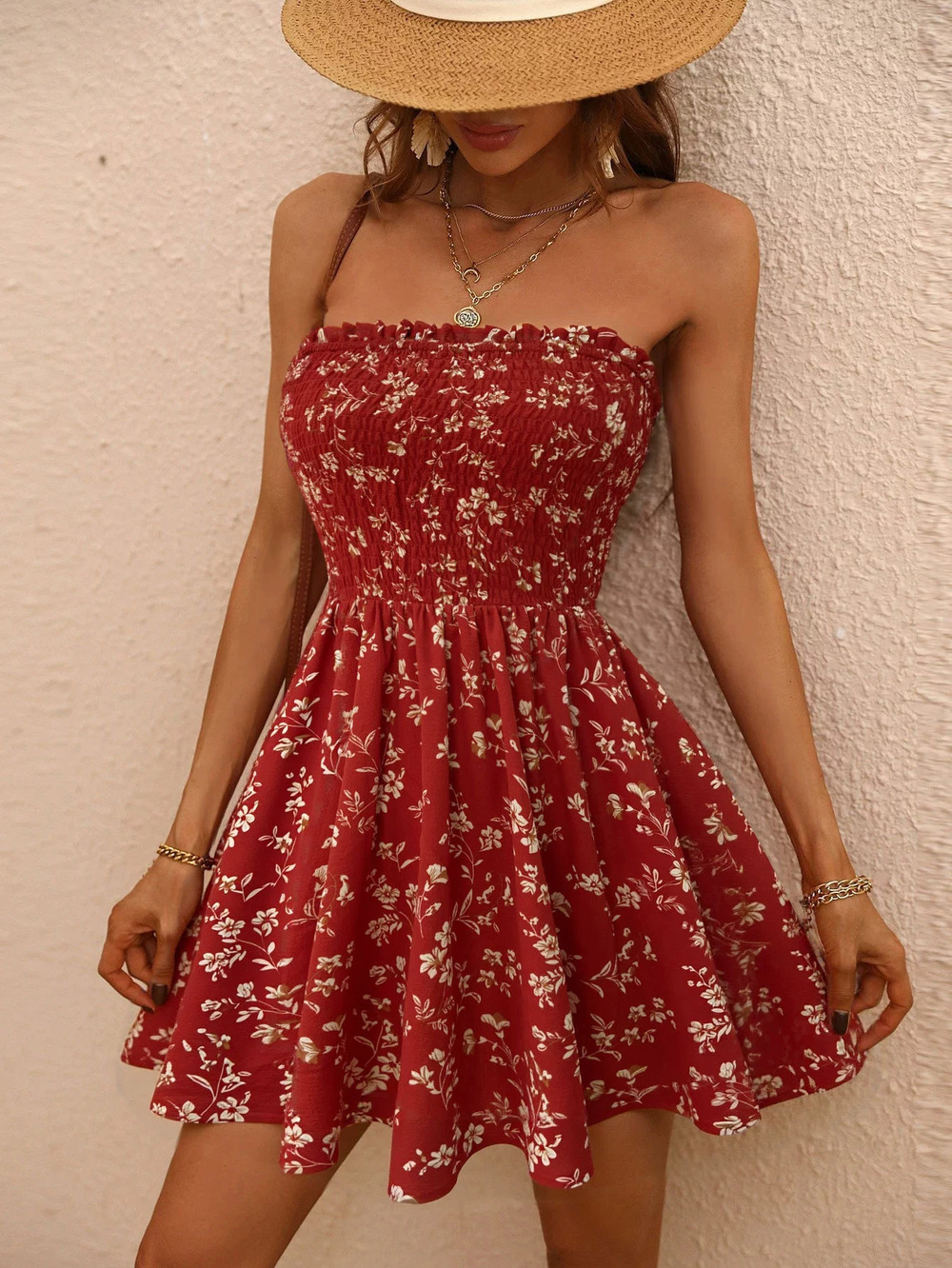 ZARA Playful Summer Floral Strapless Unique Slimming Waist Dress
